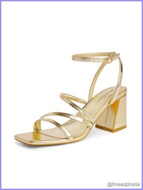 Chunky Block Heel Strappy Square Toe Heeled Sandals Prom Shoes